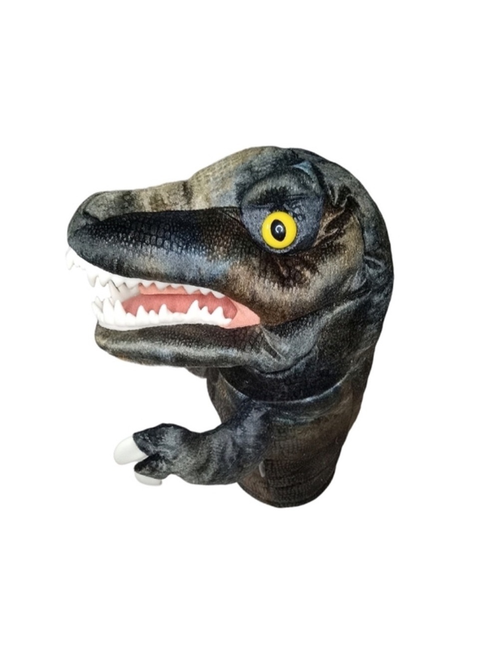 Black Velociraptor Puppet for Reptile Play and Display